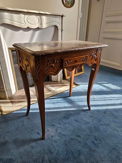 Small table in natural wood, molded and carved...