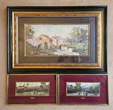 MODERN SCHOOL 
Landscapes 
Three framed oil...