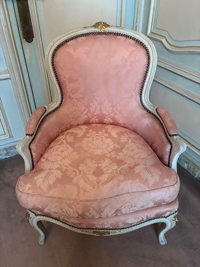 Bergère and chair in cream and gold lacquered...