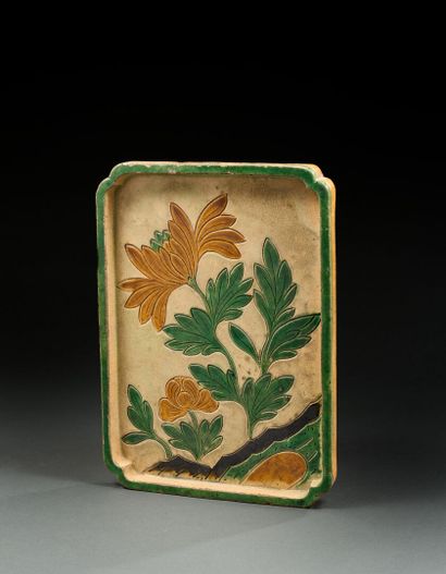 Rectangular glazed ceramic plate decorated...