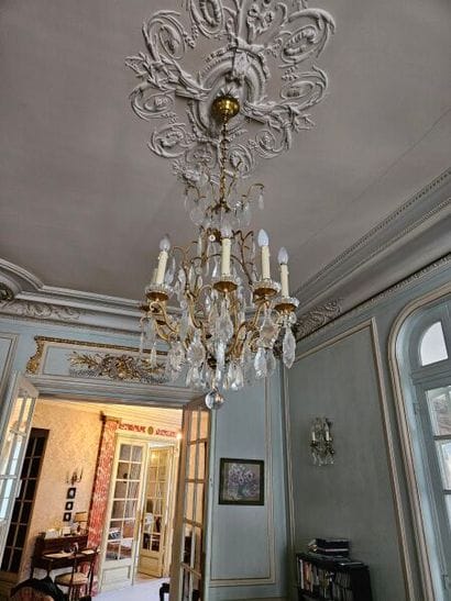 9-light ormolu basket chandelier with drop...