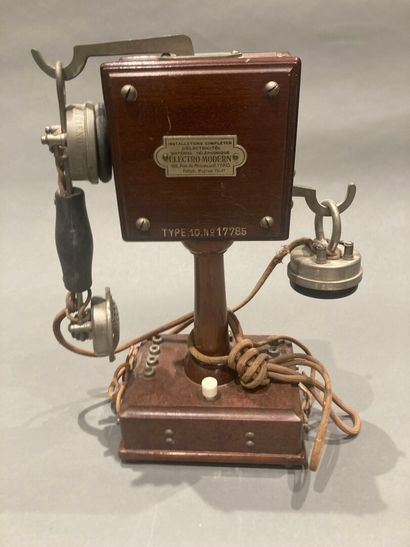 Mahogany and metal telephone, Eurieult type...