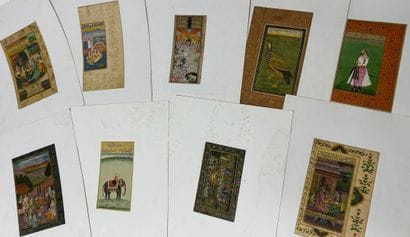 Set of ten Persian miniatures figures, hunting...