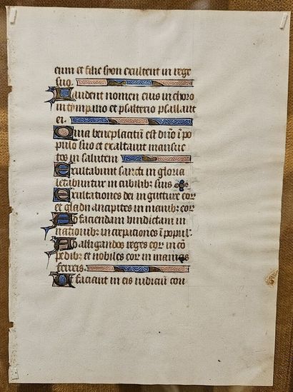 Four illuminated leaves on vellum in a f...