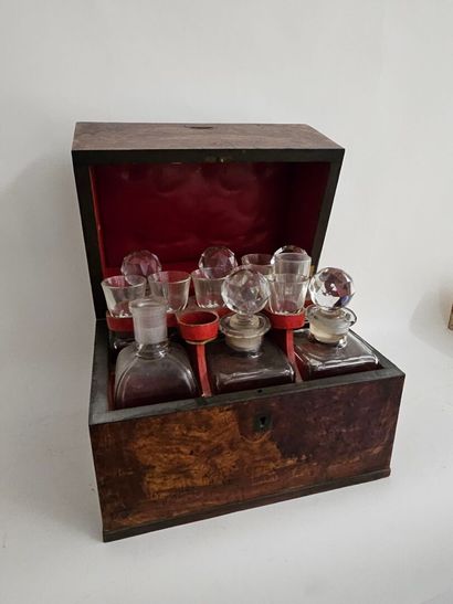 Wooden liqueur cellar with six decanters...