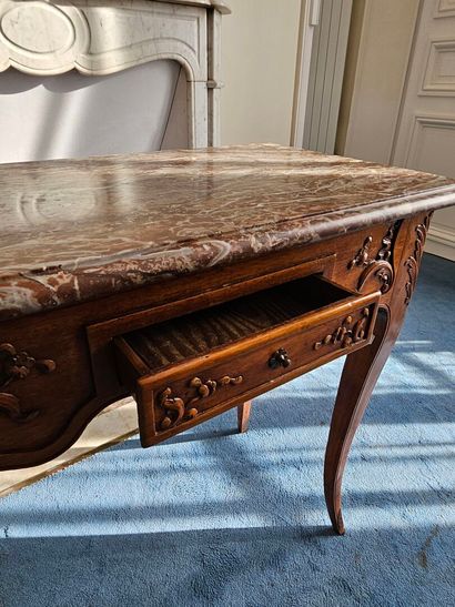 Small table in natural wood, molded and carved...