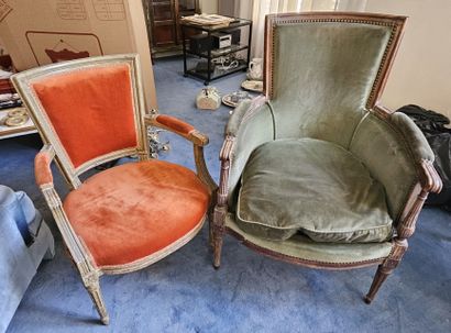 Molded wood armchair with trapezoid back,...