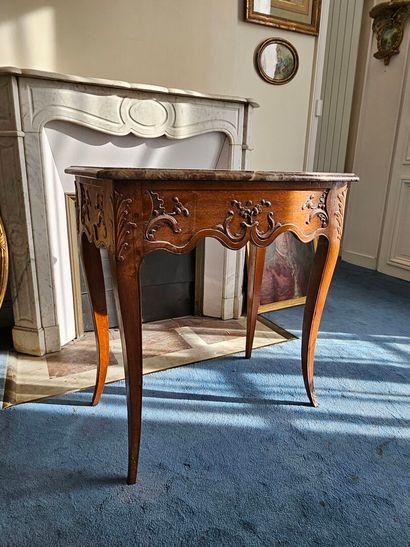 Small table in natural wood, molded and carved...