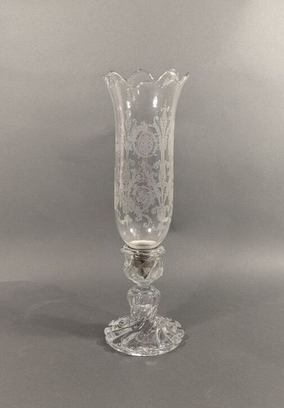 BACCARAT
Moulded crystal candle jar engraved...