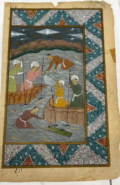 Set of ten Persian miniatures figures, hunting...