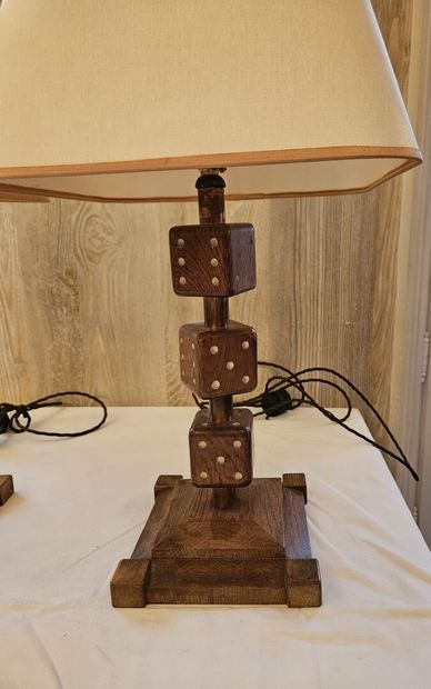 Pair of table lamps in wood, the shaft featuring...
