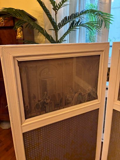 Small screen in cream lacquered wood, two...