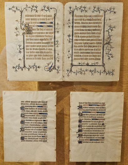 Four illuminated leaves on vellum in a f...