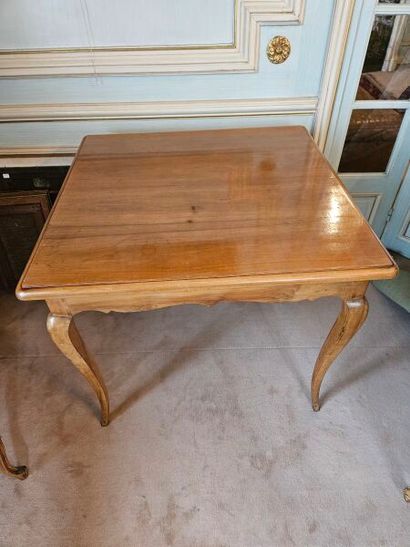 Square table in natural wood with carved...