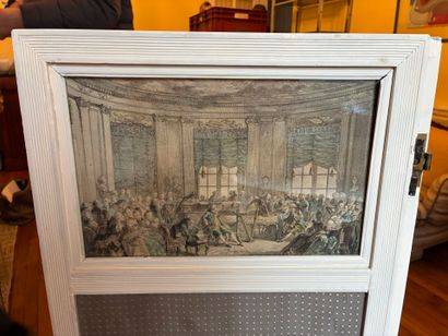 Small screen in cream lacquered wood, two...