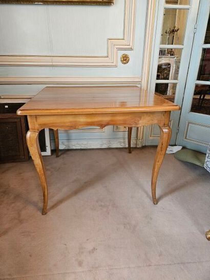 Square table in natural wood with carved...