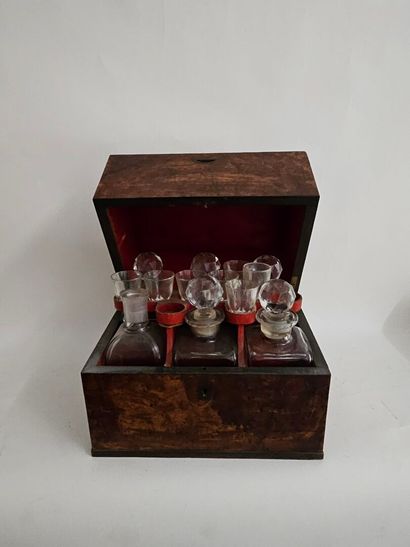 Wooden liqueur cellar with six decanters...
