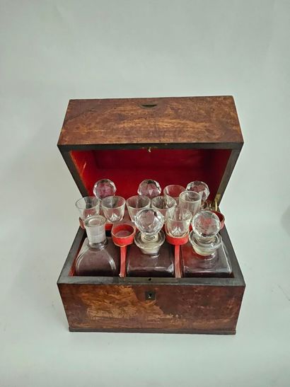Wooden liqueur cellar with six decanters...