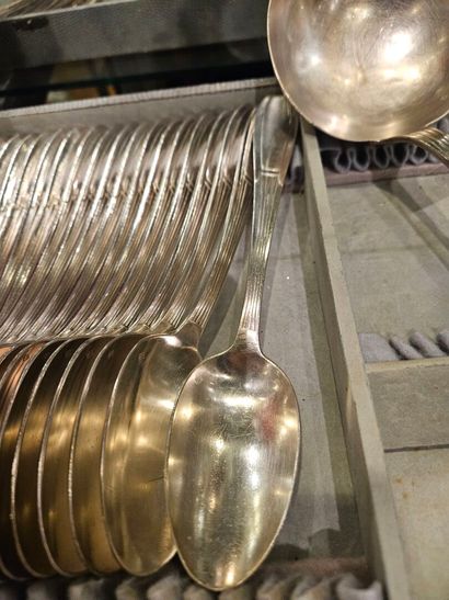 Part of a silver-plated menagère with channels,...