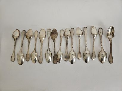 Fifteen silver coffee spoons 1st title 950‰,...