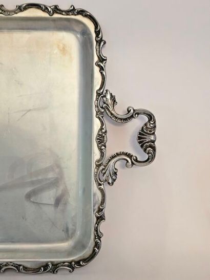 Serving tray with two handles in silver-plated...