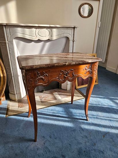 Small table in natural wood, molded and carved...