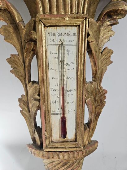 Réaumur barometer-thermometer in carved and...