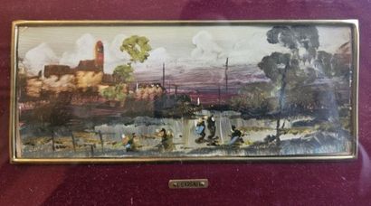 MODERN SCHOOL 
Landscapes 
Three framed oil...
