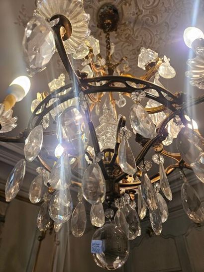 6-light ormolu chandelier with pink tassels...