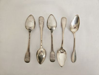 Five silver coffee spoons 1st title 950‰,...