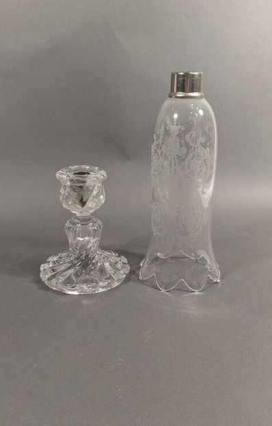 BACCARAT
Moulded crystal candle jar engraved...