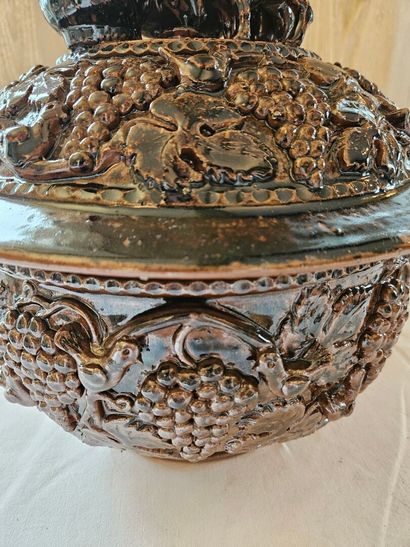 Brown glazed stoneware oille pot decorated...