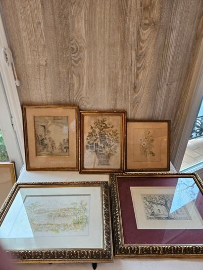 Lot of frames including embroidery depicting...