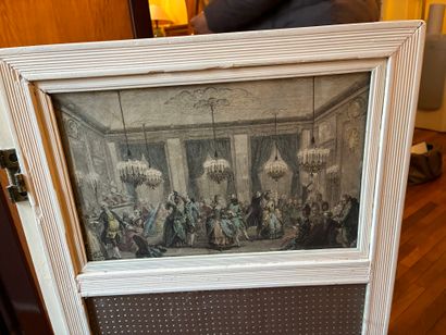 Small screen in cream lacquered wood, two...