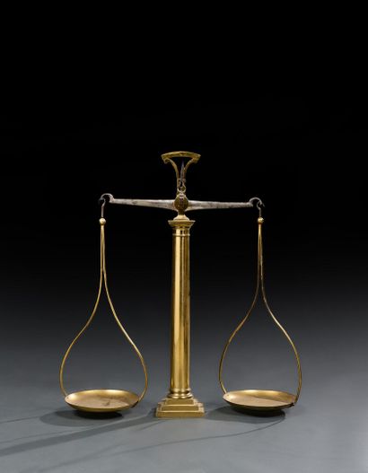 Brass and steel two-pan beam scale
With stamps...
