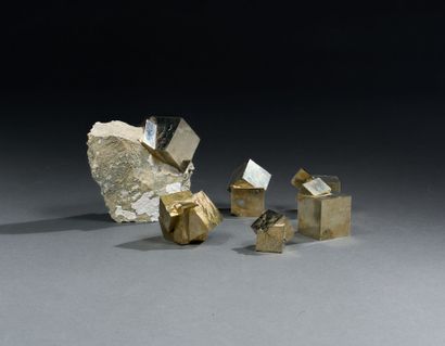 Set of minerals (crystal, labradorite, fossil)...