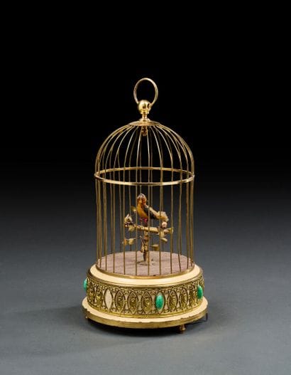 Songbird cage 
20th century
H. 25 cm (two...