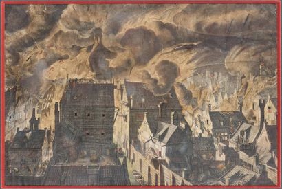 Color engraving depicting the burning of...