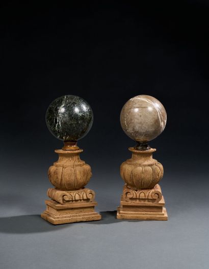 Set of two marble-type hard stone balls on...