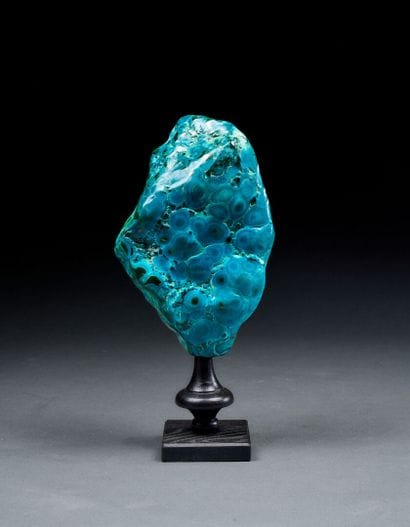 Beautiful azure chrysocolla on a wooden base
H....