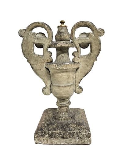 Carved wood baluster vase with gold and mecca...