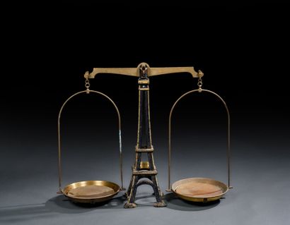 Two pan cast iron and brass scale in the...