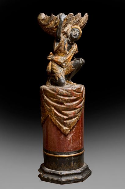 Nubian water-pot holder, on wood and stucco...