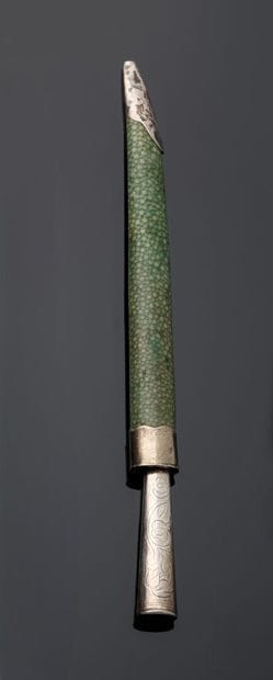 Knife with steel blade and forged silver...