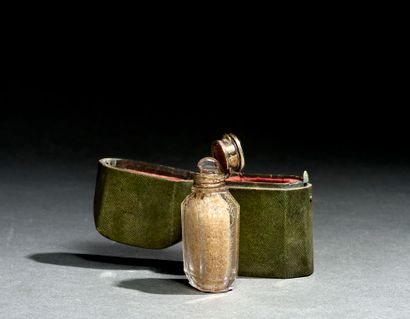 Faceted glass salt flask
Gilt-edged frame...