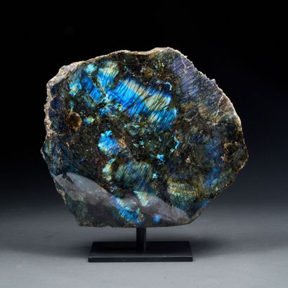 Block of iridescent labradorite with metallic...