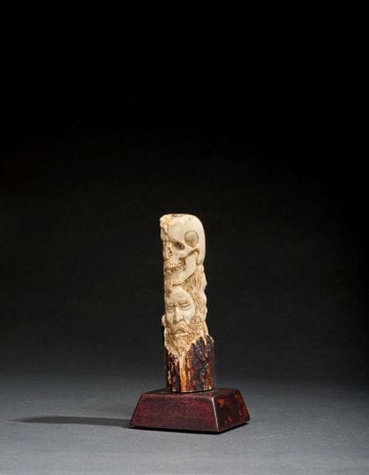 Memento Mori column in deer antler representing...