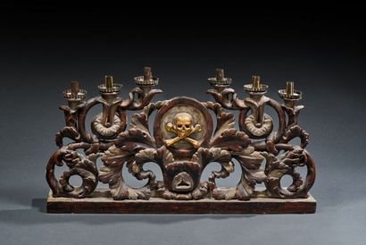 Six-branch wooden altar candlestick with...