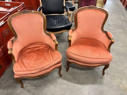 Pair of Louis XV-style armchairs in natural...