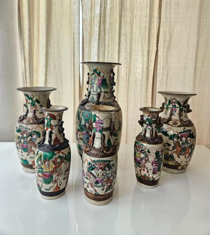 NANKIN 
Set of six porcelain vases decorated...